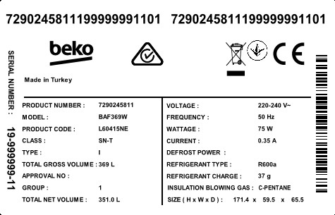 Beko Baf369w 369l White Frost Free Fridge Bi Rite Home Appliances