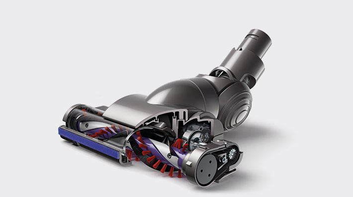 The Dyson DC44 Car and Boat cordless vacuum cleaner. Advanced motorised head with carbon fibre filaments. Double the power of DC35 to drive bristles deeper into the carpet. Carbon fibre filaments remove fine dust from hard floors.