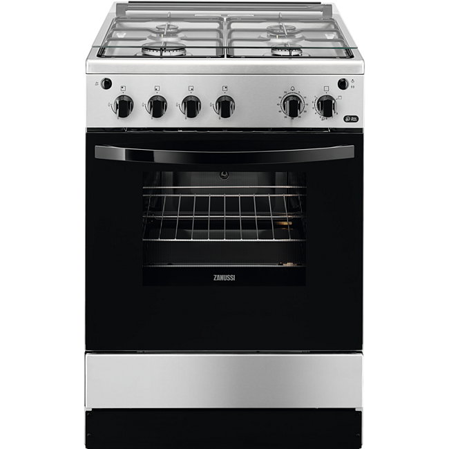 Cocina - Zanussi ZCG61281XA, Horno gas, 4 zonas, Inoxidable