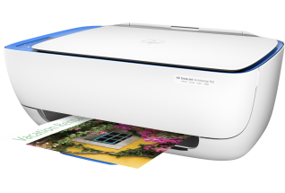 HP Deskjet Ink Advantage 3635 All-in-One Printer, Left facing, with output