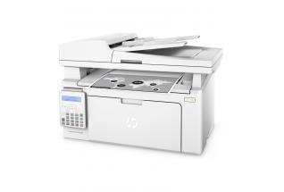 HP LaserJet Pro MFP M130fn, Left facing, with output