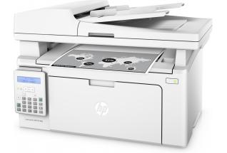 HP LaserJet Pro MFP M130fn, Left facing, with output