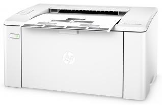 HP LaserJet Pro M102a, Left facing, with output
