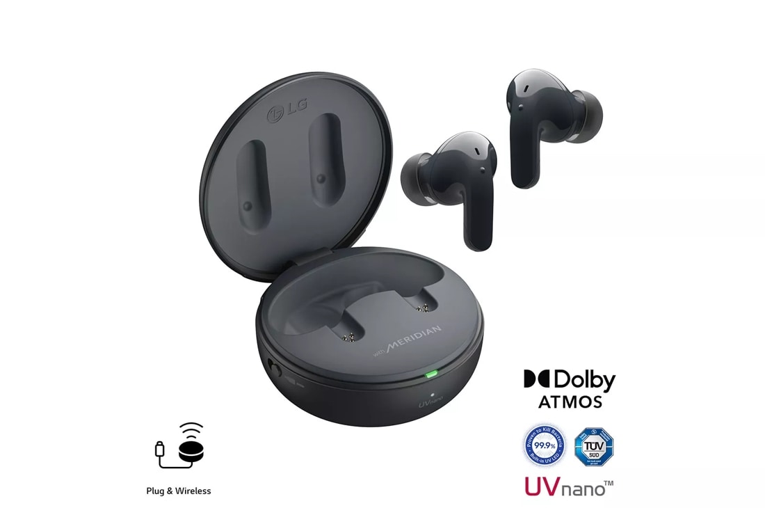 LG Electronics LG TONE Free  T90 Dolby Atmos with Dolby Head Tracking True Wireless Bluetooth Earbuds, Black