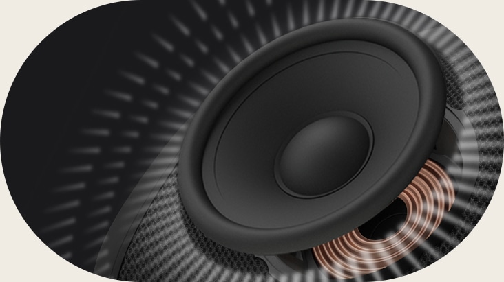 Close-up view of compression horn tweeter.