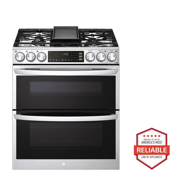 LG 6.9 cu. ft. Smart Gas Double Oven Slide-in Range with InstaView, ProBake Convection, Air Fry, and Air Sous Vide