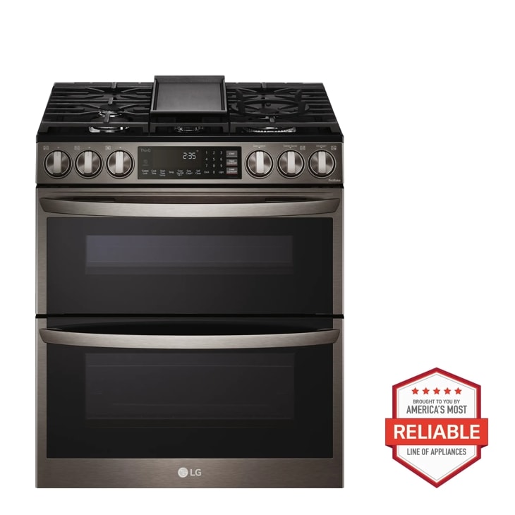 LG 6.9 cu. ft. Smart Gas Double Oven Slide-in Range with InstaView, ProBake Convection, Air Fry, and Air Sous Vide