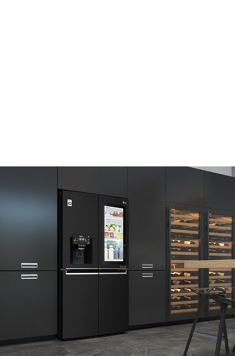 LG 910L InstaView Door in Door French door fridge, Matte black color