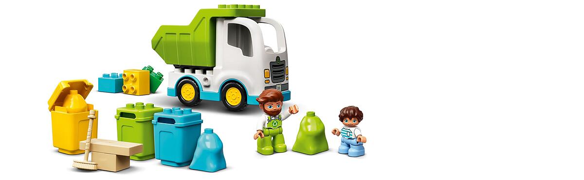 Recycling lorry and colour-sorting bins