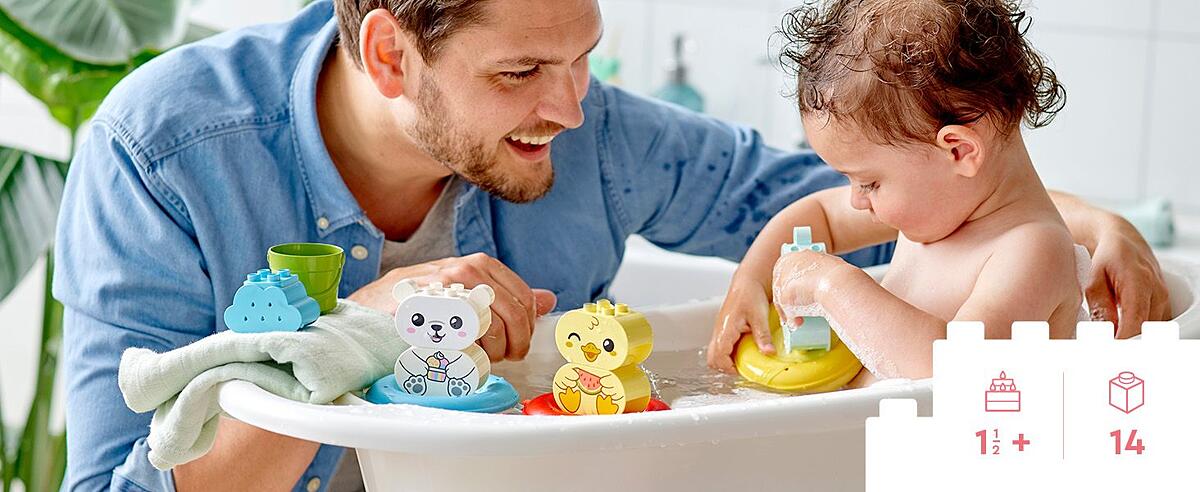 Bath time fun with floating animals