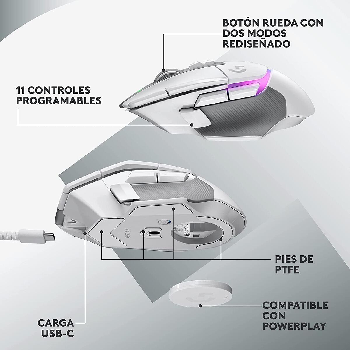 Mouse Gamer Logitech G502 X Plus, Wireless, 13 Botones, 25600 DPI, Blanco - - en Elite Center