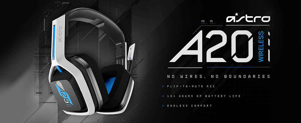 ASTRO Gaming A20 Wireless Headset Gen 2 - Compatible With PlayStation 4 & 5  / PC / Mac - White/Blue 