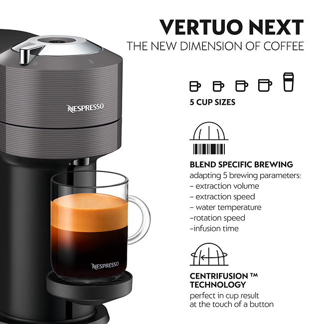 Nespresso® Vertuo Next coffee machine by Magimix, Dark Grey & Milk