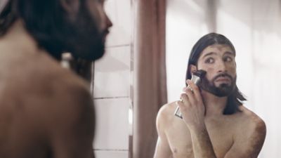 Precision shaver perfects the edges of cheeks, chin and neck