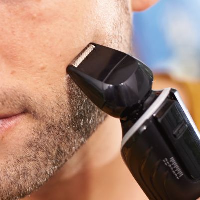 Shave small areas on your cheeks and chin with precision