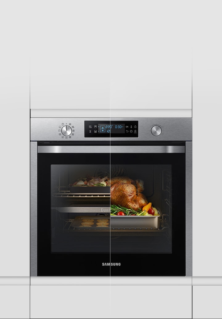 Horno Multifunción Samsung dual cook nv75k5571rsec 75l nv75k5571rs flex autocook con 50 recetas disponibles pirolitico 75 59.5 1100 multifuncion
