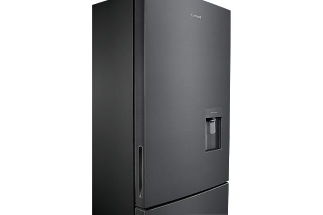 samsung 455l bottom mount fridge with water dispenser matte black