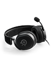 An Arctis Prime lays on its side with the mic fully extended.