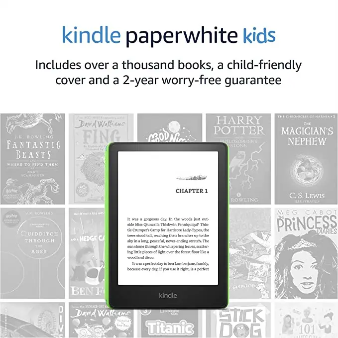 Kindle Paperwhite Kids Essentials Bundle Including Kindle Kids Device - (16  GB), Kids Cover - Emerald Forest, Power Adapter, and Screen Protector