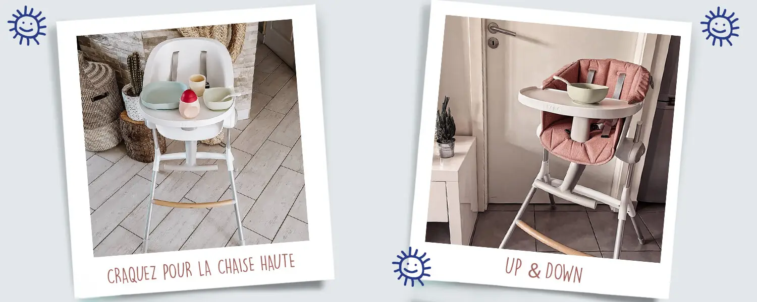 Chaise haute Up & Down Grey / White de Béaba, Chaises hautes réglables :  Aubert