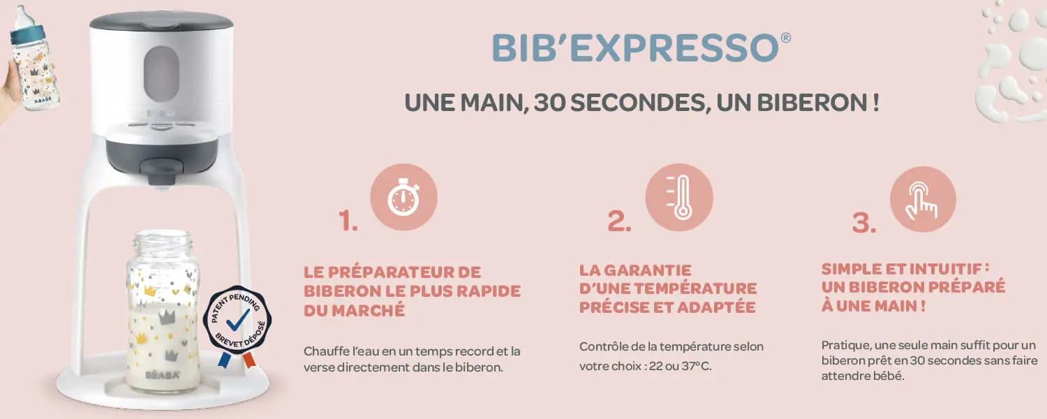 Bib'Expresso® Préparateur de biberon White/Grey de Béaba, Chauffe-biberons  : Aubert Belgique