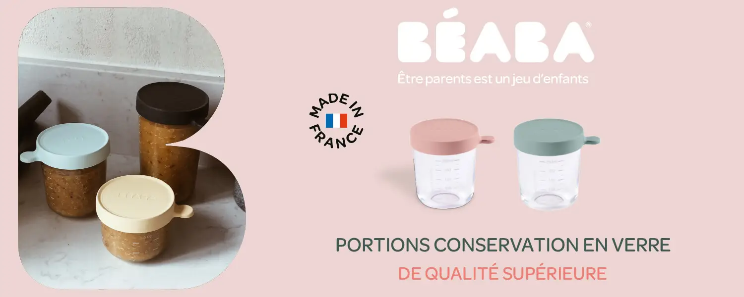 Pot conservation bébé Beaba Coffret 2 portions verre 150ml airy-green/250ml  light mist
