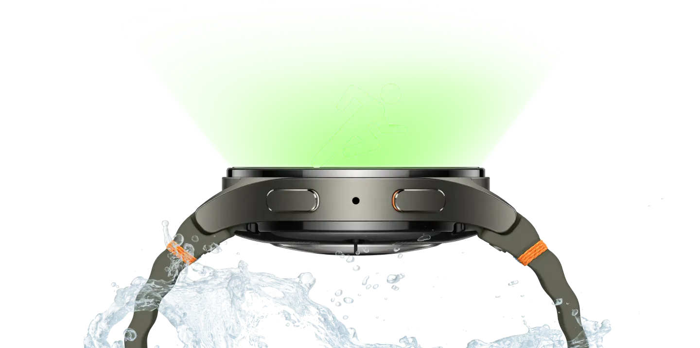 Watch emerging from water with a stickman running on the top