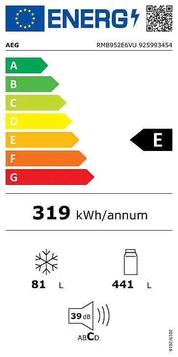 Side by Side AEG RMB952E6VU, Frost Free, 522 l, H 190 cm, Clasa E
