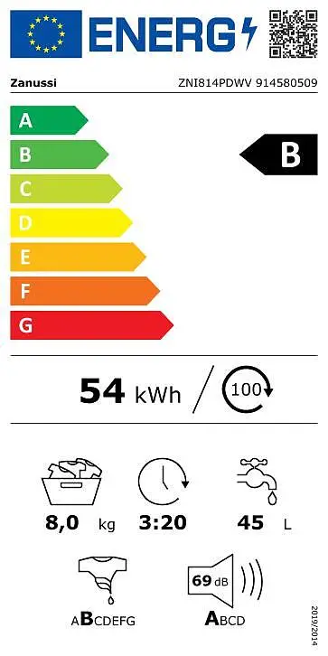 Lavadora integrable Zanussi ZNI814PDWV 8 kg 1400 rpm Clase B