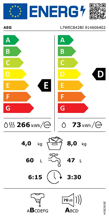 Lavadora secadora integrable AEG 8 kg / 1.600 rpm - L7WEC842BI