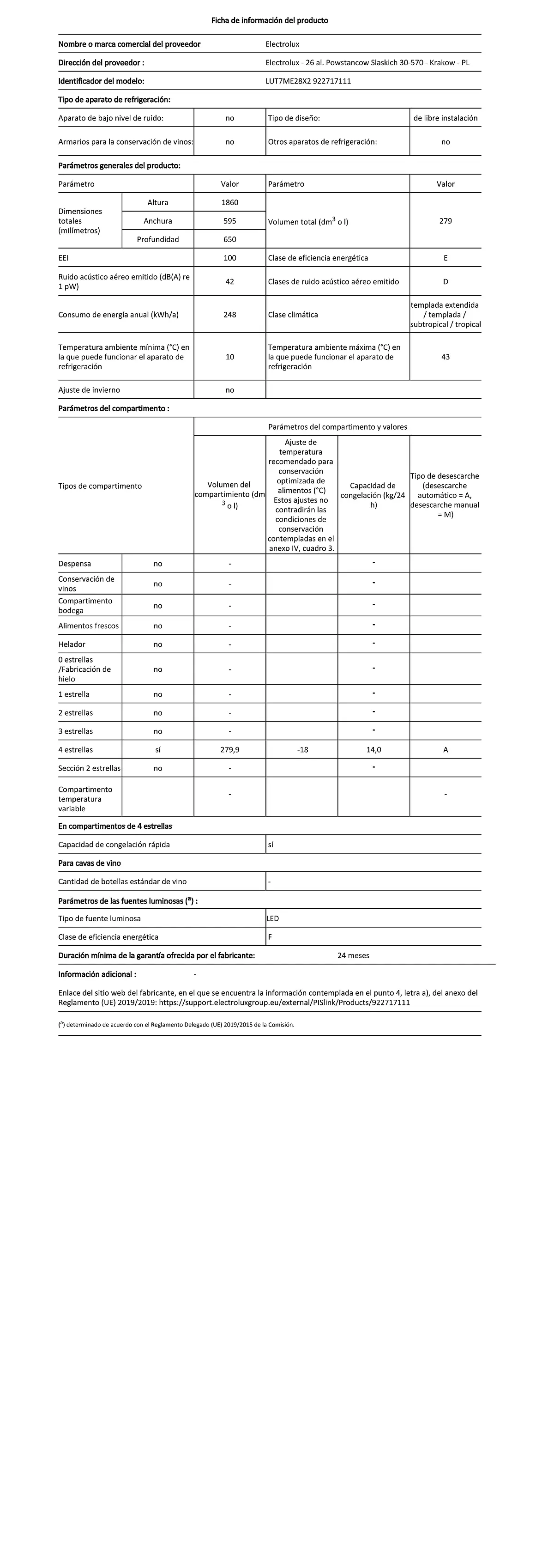 ELECTROLUX Congelador Vertical . LUT7ME28X2. No Frost. Inoxidable. Clase E