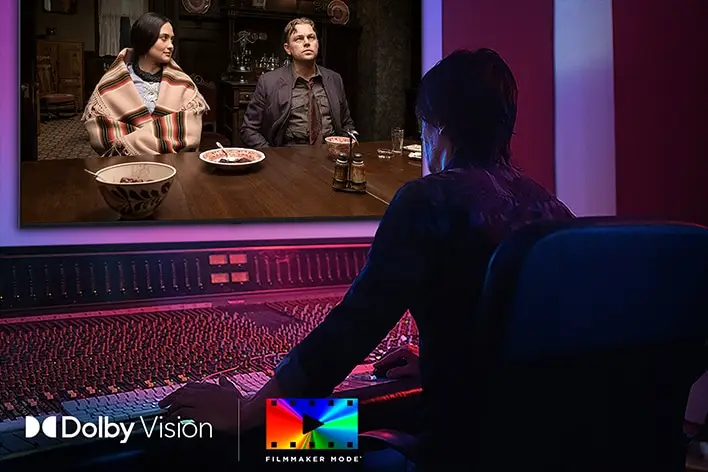 <p>Daha net kontrast ve daha zengin renkler sunan FILMMAKER MODE, görselleri orijinal formlarına ve yaratıcının amacına mümkün olduğunca yakın tutmak için çevrenize uyum sağlar.</p>