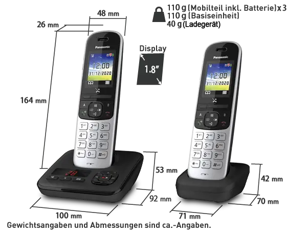 Panasonic - 723 KX-TGH723 Schnurlostelefon mit 2 zusätzlichen Mobilteilen