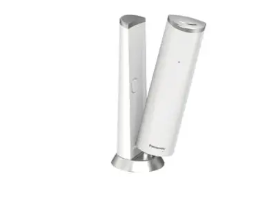 Comprar Teléfono Duo inalámbrico Panasonic KX-TGK212SPW blanco diseño  vertical · Hipercor