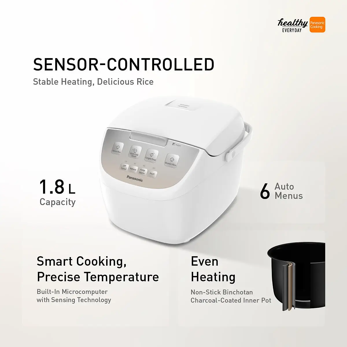 Panasonic 1.8L Microcomputer Rice Cooker - White (SR-DC186WSH