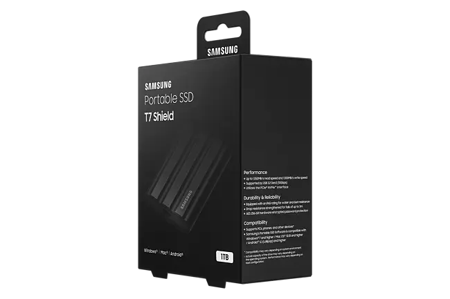 Samsung T7 Shield Portable External SSD - 1 TB - Black - MU-PE1T0S/AM