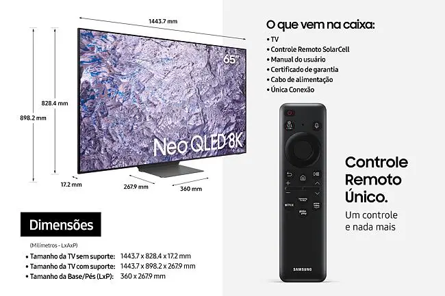 Samsung Smart TV 65” Neo QLED 8K Processador com IA, Som em