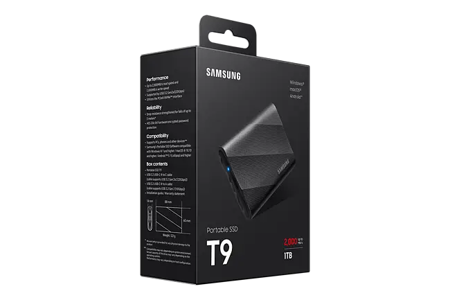 SSD extern SAMSUNG T9 MU-PG1T0B/EU, 1TB, USB 3.2 Gen 2, negru