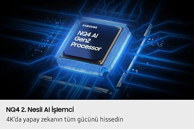 Samsung NQ4 AI 2. Nesil İşlemci çipi, TV’nin Ana Kartına Yerleştiriliyor Ve çipten TV’nin Geri Kalanına Yayılan Güç Dalgalarıyla Birlikte ışıklar Saçıyor. 6