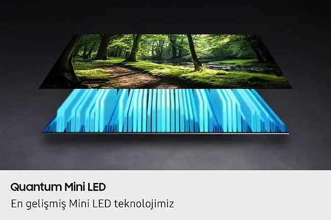 Bir TV’nin Arkadan Aydınlatması Ve Ekranı Birbirinden Ayrılmış şekilde Gösteriliyor; Mini LED Arkadan Aydınlatma, Ekranı Aydınlatarak Canlı Bir Orman Sahnesini Sergiliyor. 7