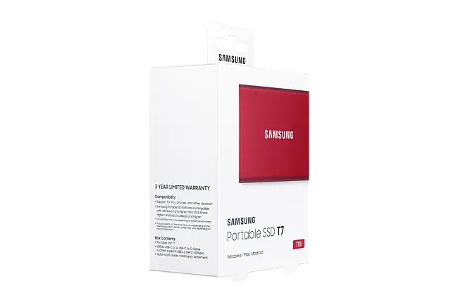 Disque dur SSD externe SAMSUNG Portable 2To T7 rouge métallique