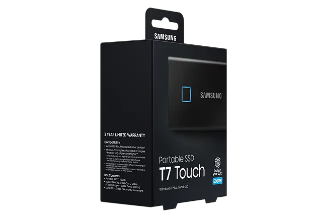 Samsung MU-PC500K/WW Portable SSD T7 Touch 500GB External Storage - Black